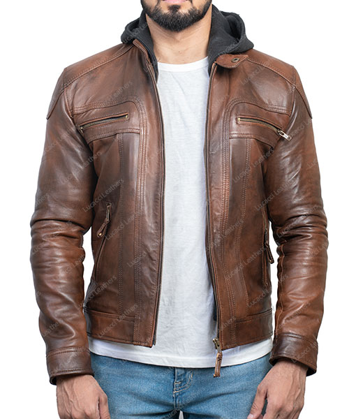 Aaron Men's Brown Leather Jacket - Lucacci Leather