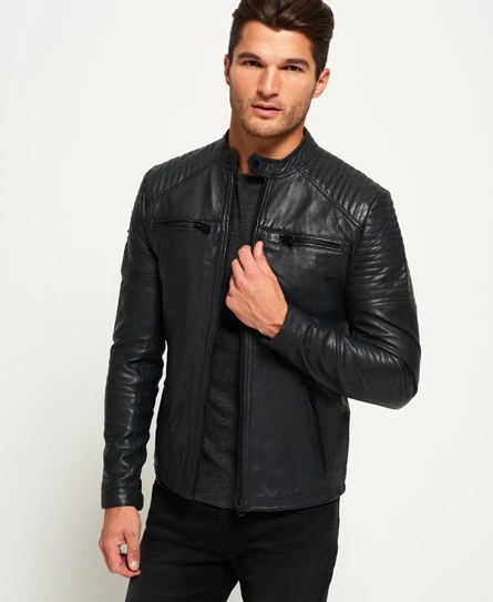 David Men's Black Leather Jacket - Lucacci Leather