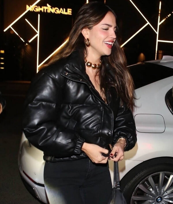 Eiza Gonzalez Black Puffer Leather Jacket