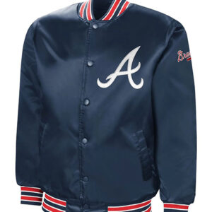 A Braves Satin Navy Blue Varsity Jacket